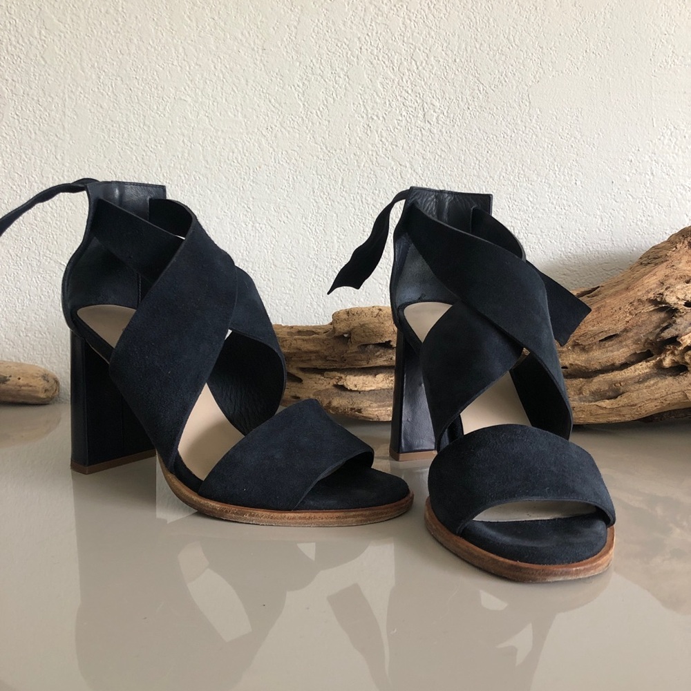 COS Navy Suede Leather Wrap Heels with Back Tie